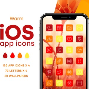Gelbe, orange und rote iOS 16 App Icons Pack und Hintergrundbilder | Icon-Ästhetikpaket | iOS 16 App-Cover und Startbildschirm