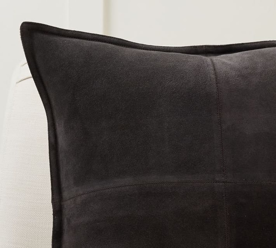 Black Genuine Suede Leather Cushion Covers Soft Leather Etsy