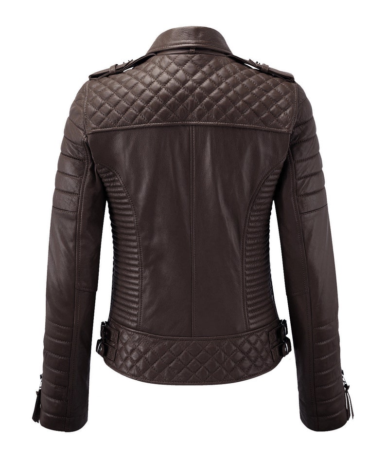 Women Stylish Motorcycle Biker Genuine Lambskin Leather Jacket for Women Brown