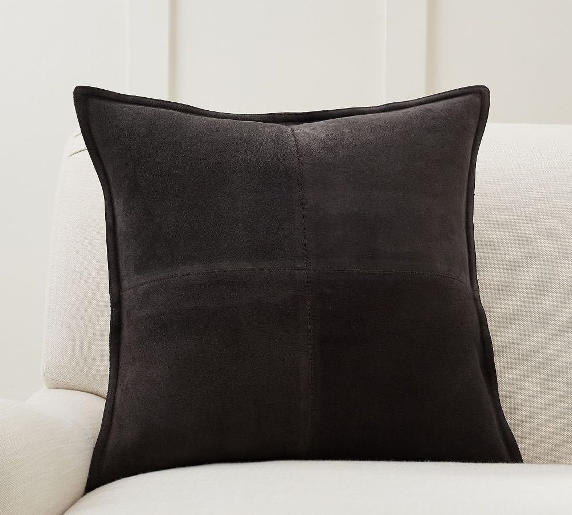 Black Genuine Suede Leather Cushion Covers Soft Leather Etsy