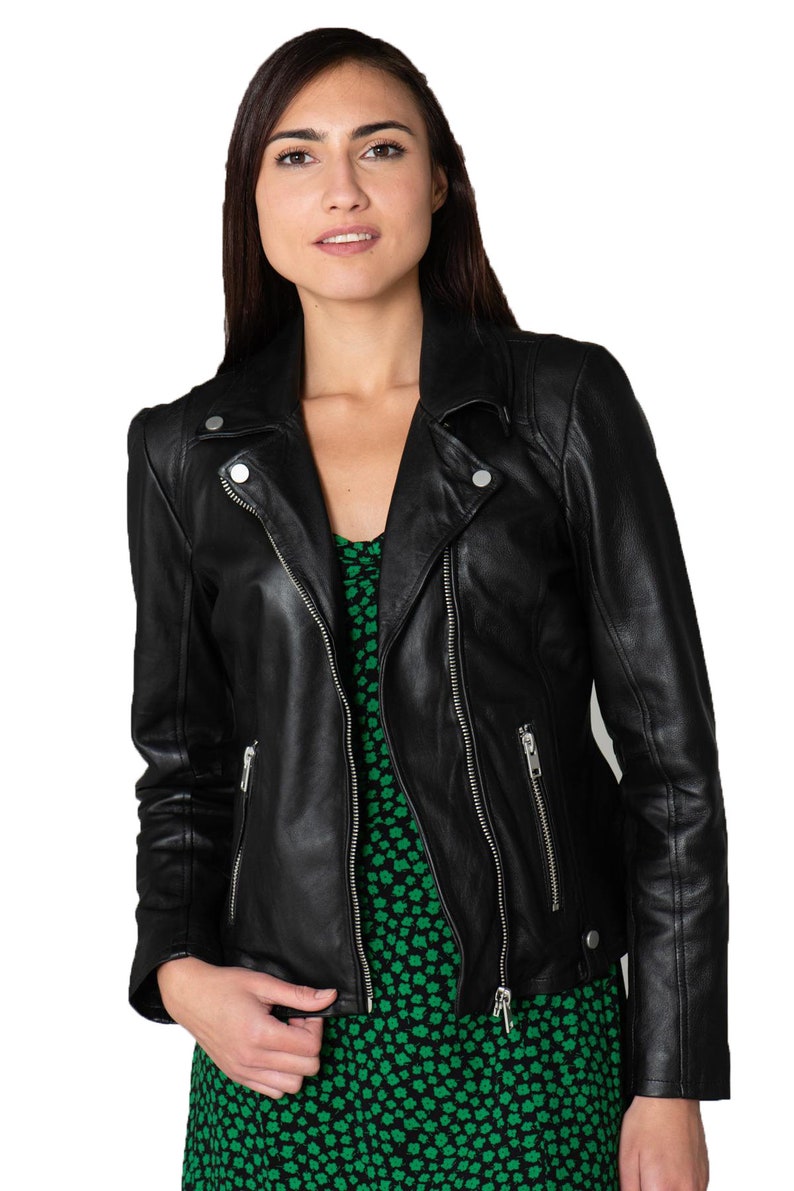 SkinOutfit Women Leather Jacket Bomber Biker Genuine Lambskin Leather Jacket for Women Black