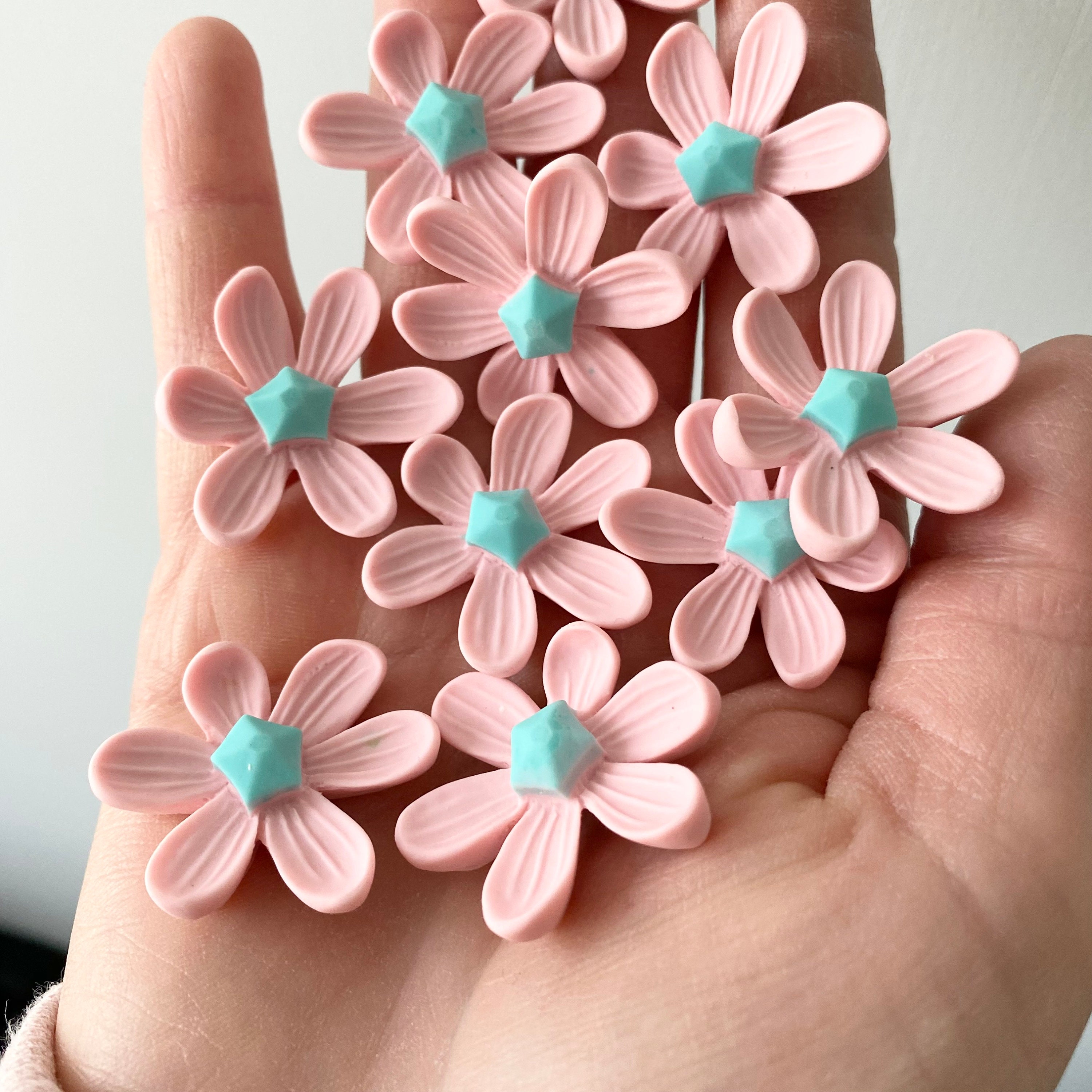 Pink Plastic Craft Flowers x10 Etsy