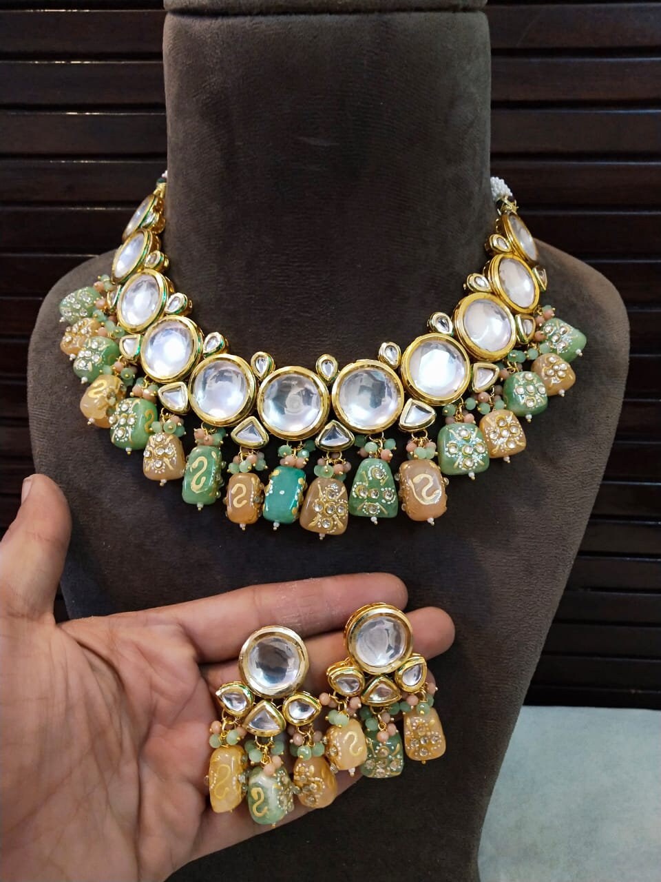 Tanjore kundan necklace set simple kundan set multi color Etsy