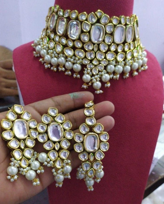 SutariaStudio Royal Kundan Choker Set, Pastel Kundan Choker, White Kundan Choker, Blue Kundan Choker, Indian Kundan Chokers, Simple Kundan, Sabyasachi