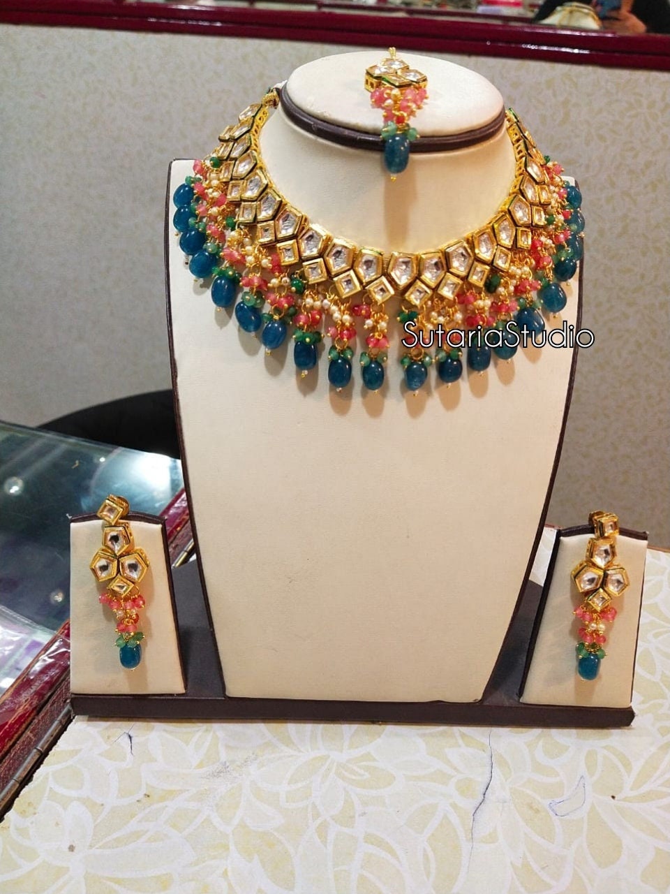 Teal Green Kundan Set Etsy