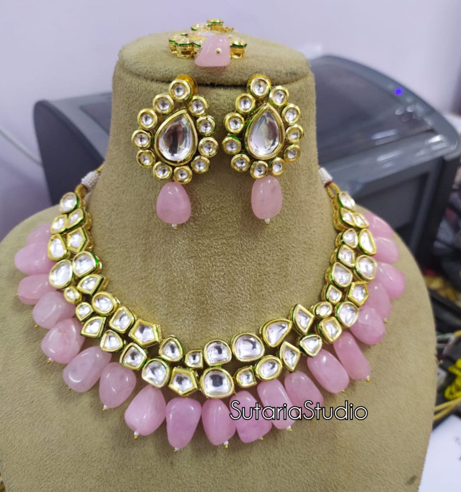 Simple Kundan Necklace Set Blue Kundan Set Maroon Kundan Etsy