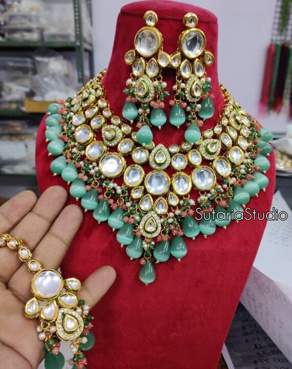 Designer Blue Kundan Necklace Set With 