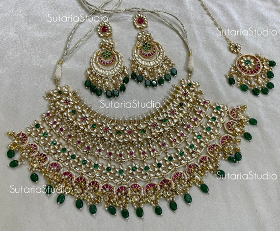 Jodha Akbar pachi kundan bridal jewellery, Sabyasachi jewellery, Indian  bridal necklace set, heavy kundan necklace set, green bridal jewelry
