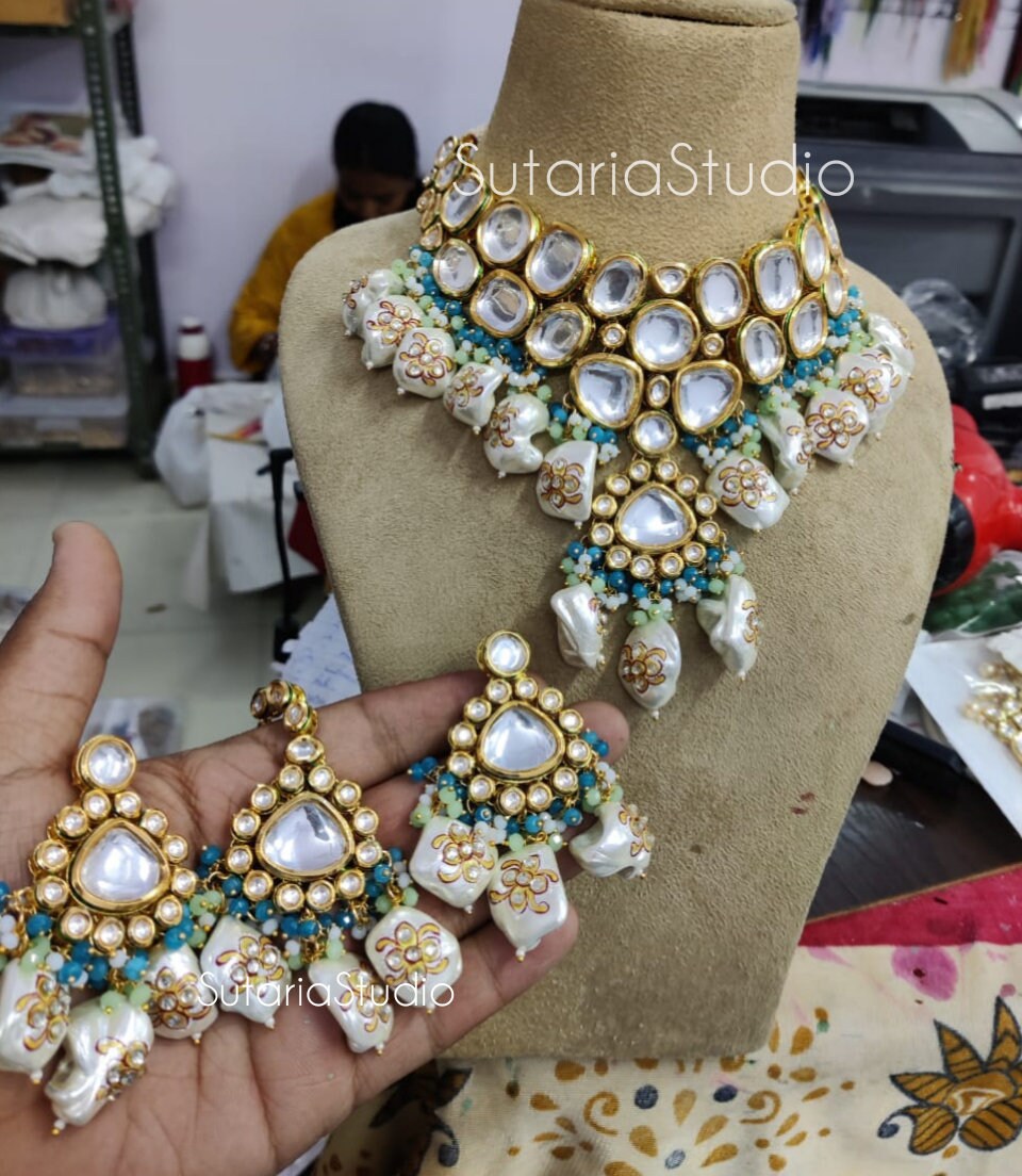 White Kundan Necklace Set Kundan - Etsy 