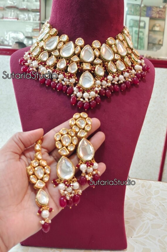 Red kundan bridal set clearance