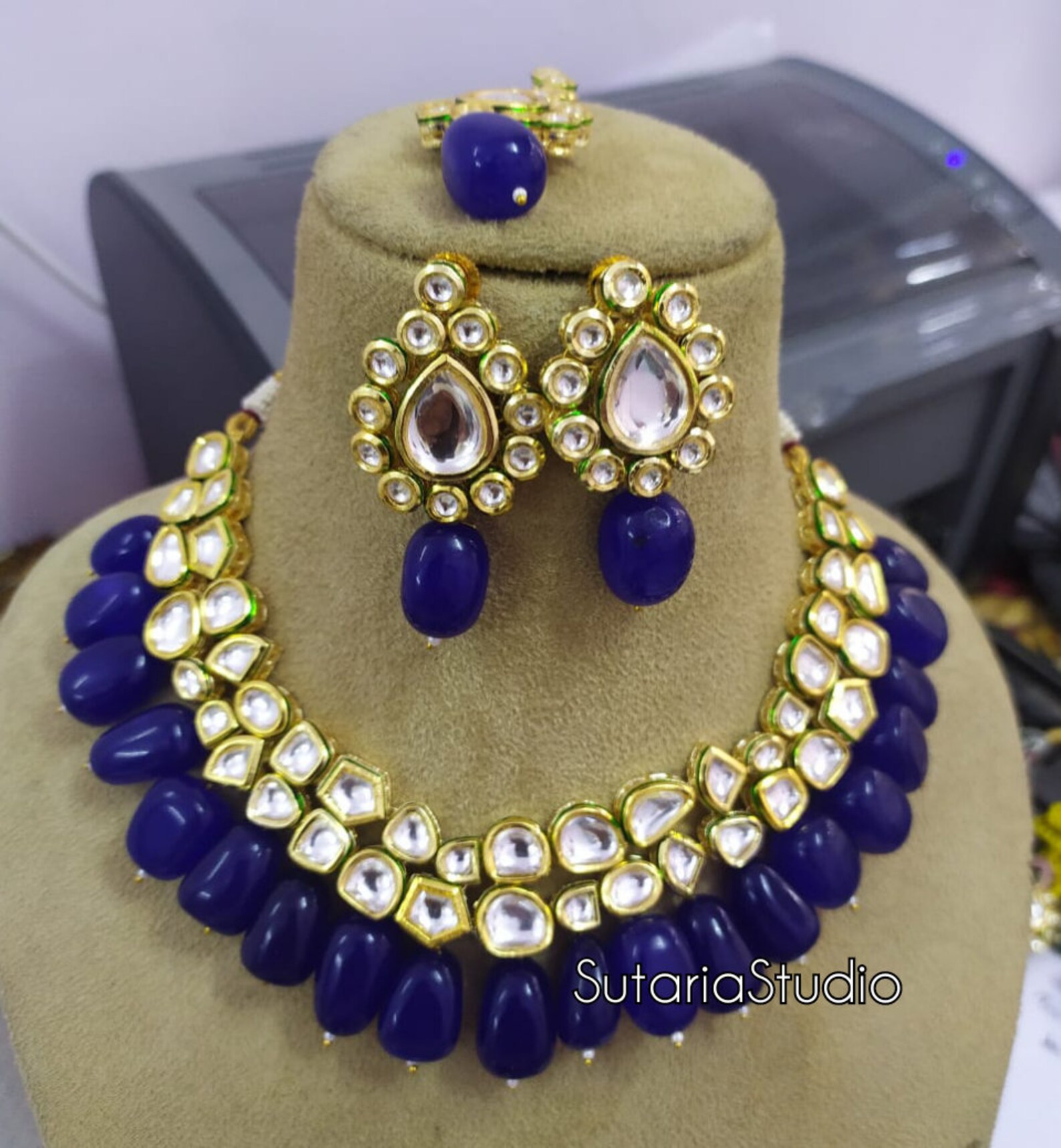 Simple Kundan Necklace Set Blue Kundan Set Maroon Kundan Etsy