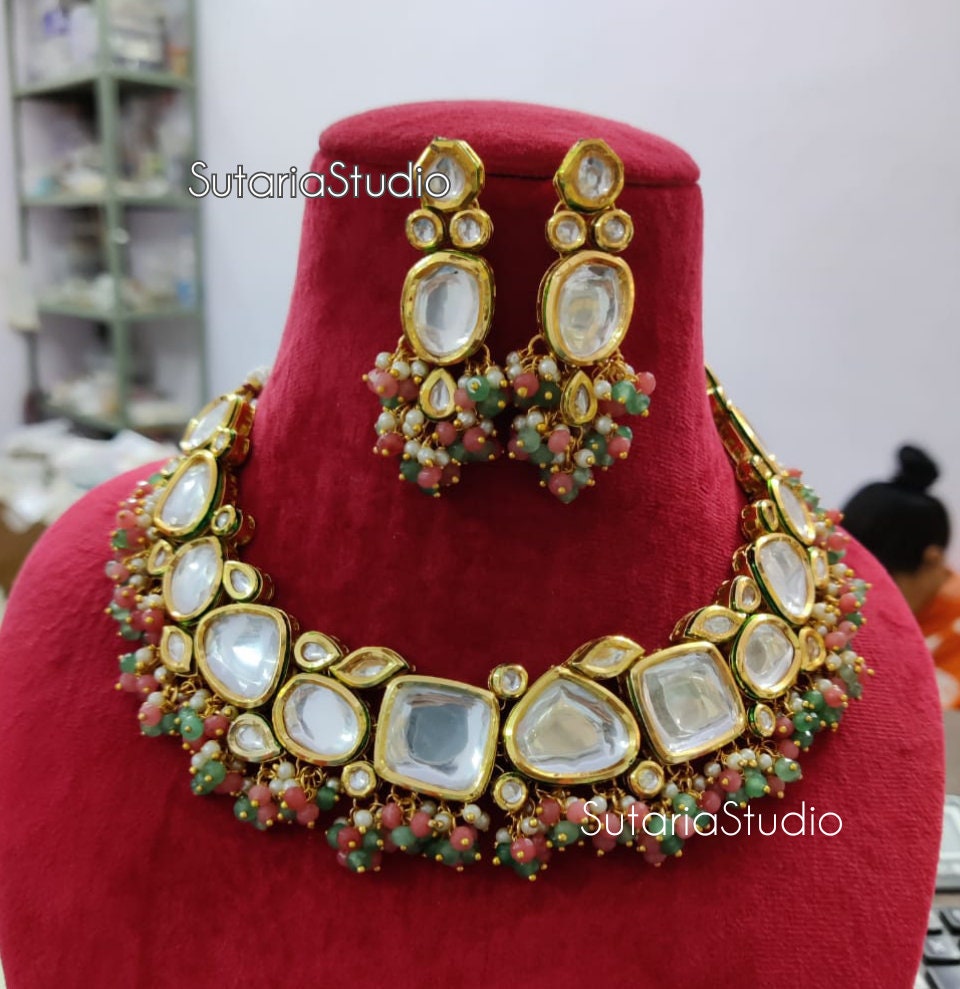 Royal Kundan Necklace Set Pink Kundan Necklace Multi Color