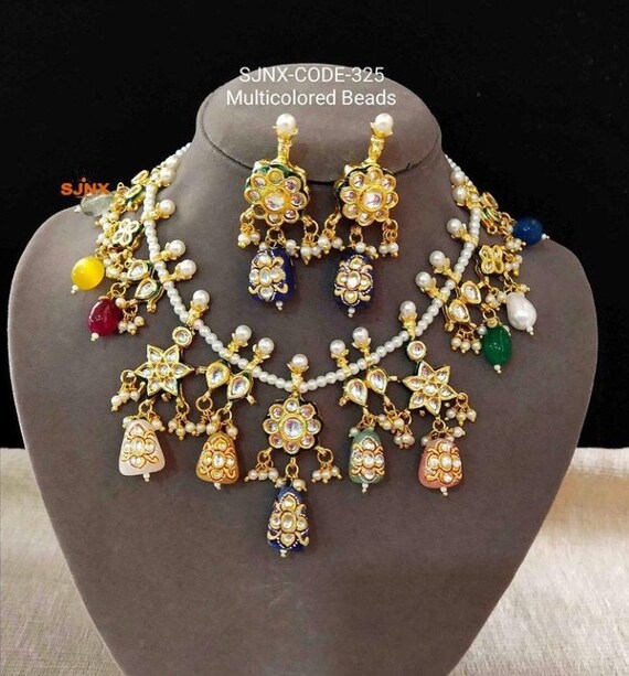 Tanjore Kundan Necklace Set Simple Kundan Set Multi Color Kundan