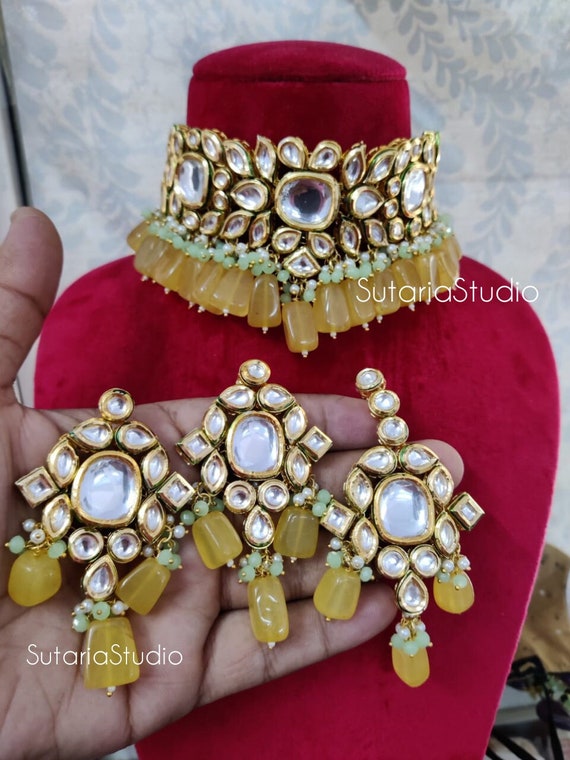 Royal Kundan Choker Set, Pastel Kundan Choker, Green Kundan Choker, Blue Kundan Choker, Indian Kundan Chokers, Simple kundan, Sabyasachi
