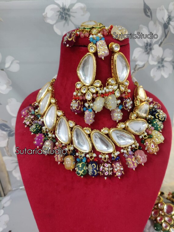 Tanjore Kundan Necklace Set Simple Kundan Set Multi Color Kundan