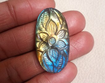 Oval Shape Labradorite Cabochon Mughal Carving Multi Flashy Carving Labradorite Gemstone Size 21*31*9mm Weight 49Cts Jewelry Gemstone