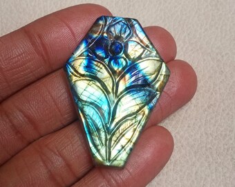Oval Shape Labradorite Cabochon Mughal Carving Multi Flashy Carving Labradorite Gemstone Size 21*31*9mm Weight 49Cts Jewelry Gemstone