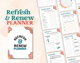 Printable Refresh and Renew Personal Growth Planner | Rejuvenate Your Mind and Body Wellness  Planner | Retro Design