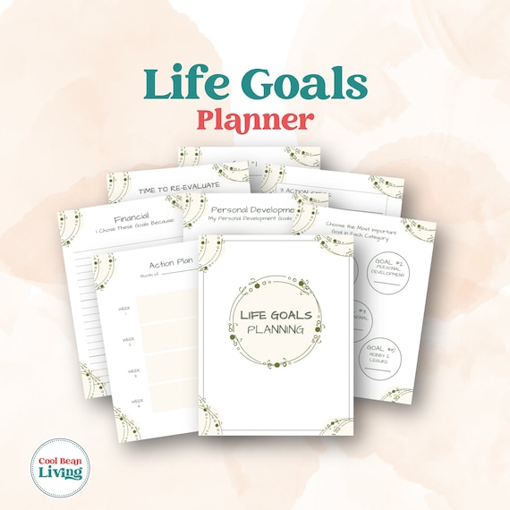 Printable Life Goals Planner | Financial, Career, Personal Growth Goal Setting | A4, US Letter PDF