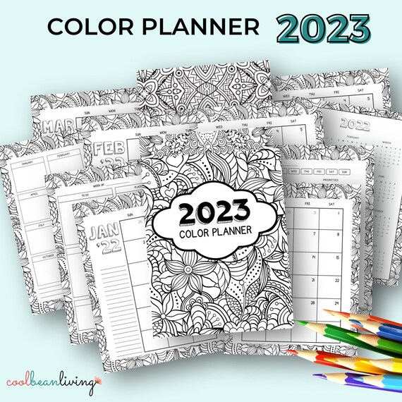 Daily Coloring Planner Printable 2023 Calendar Adult - Etsy UK