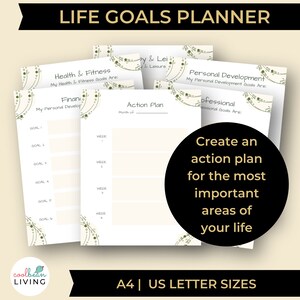 printable life goals planner to create an action plan for the most important areas of your life