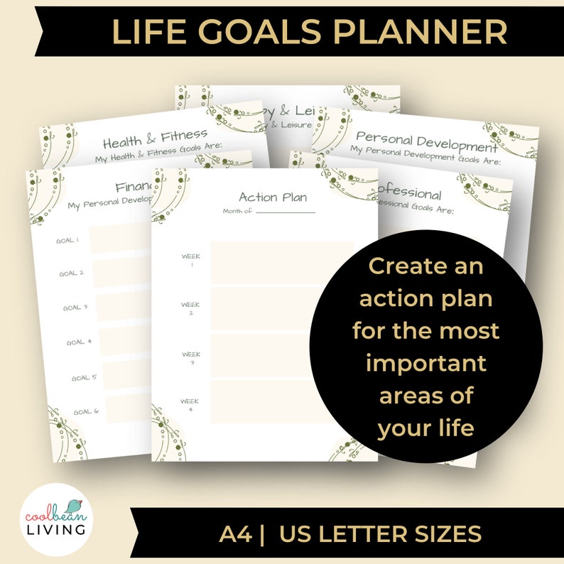 printable life goals planner to create an action plan for the most important areas of your life