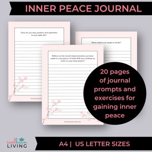 20 pages of journal prompts and exercises for gaining inner peace, comes in A4 and US letter sizes