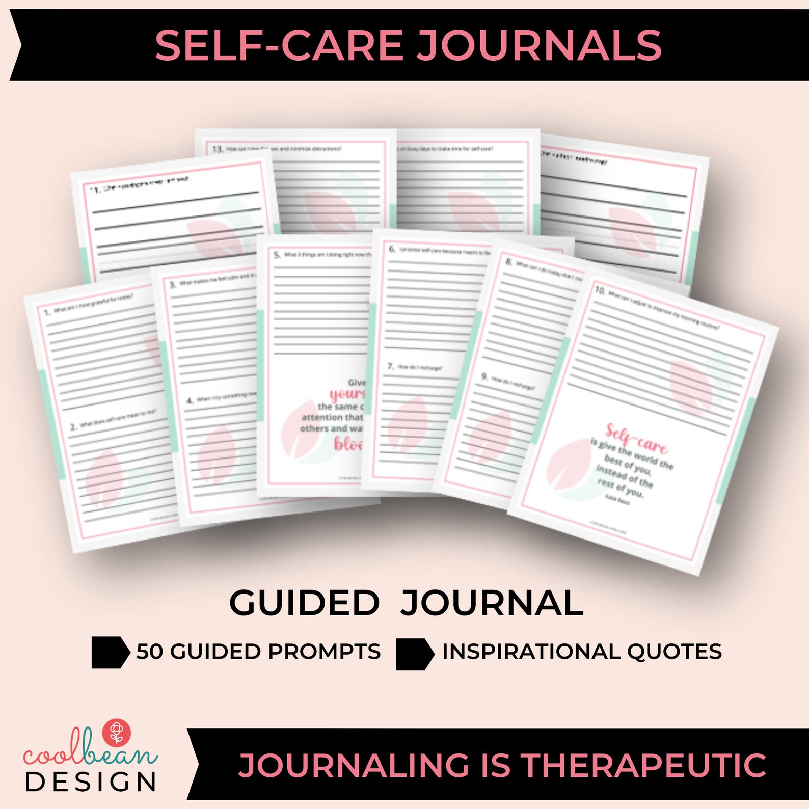 Printable Selfcare Journals Prompted Journal Blank Etsy