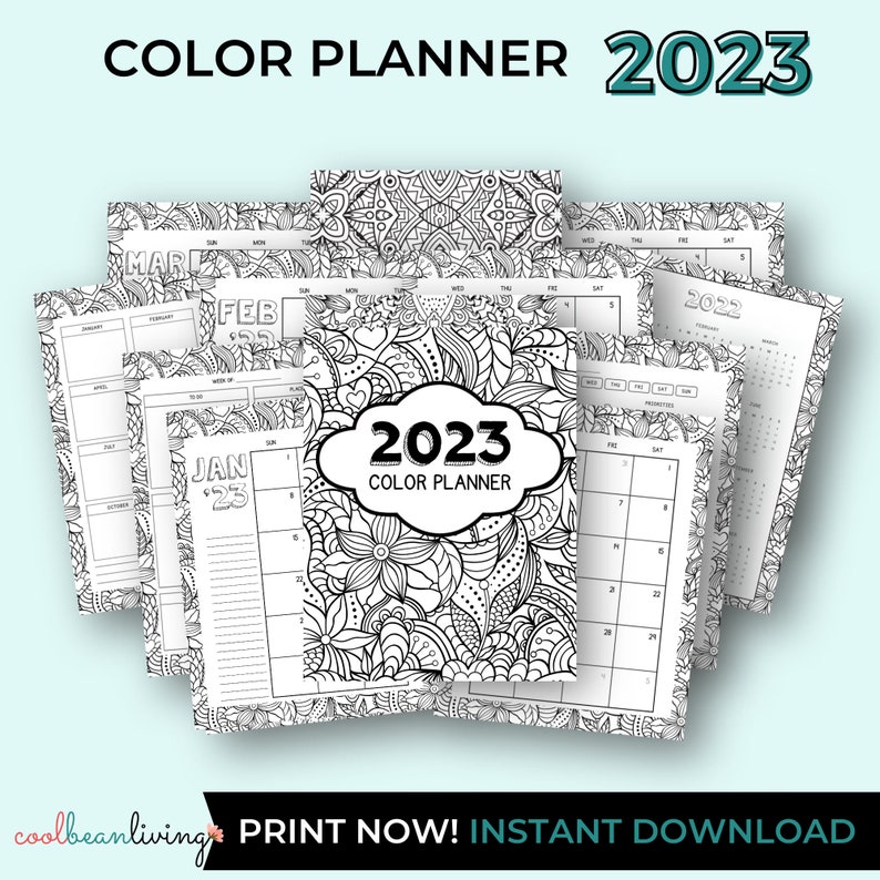 Daily Coloring Planner Printable 2023 Calendar Adult Etsy México