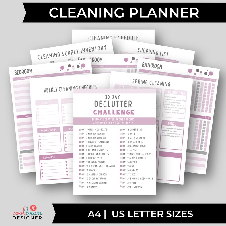 printable all-season cleaning planner in A4 and US letter sizes