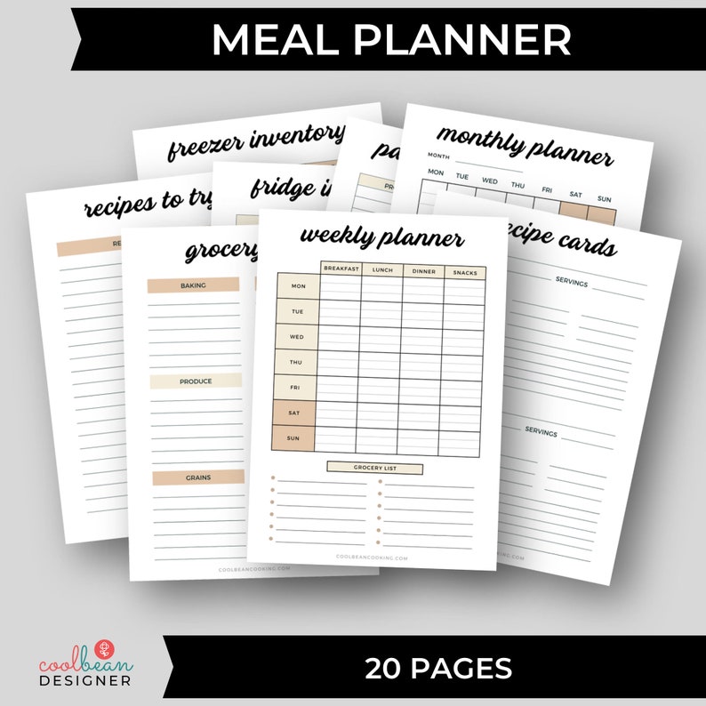 printable meal planner with 20 pages