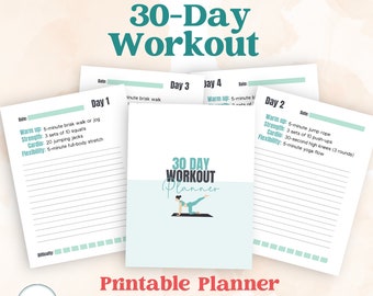 Planificador de entrenamiento imprimible / Reto de fitness de 30 días / Plan de ejercicios