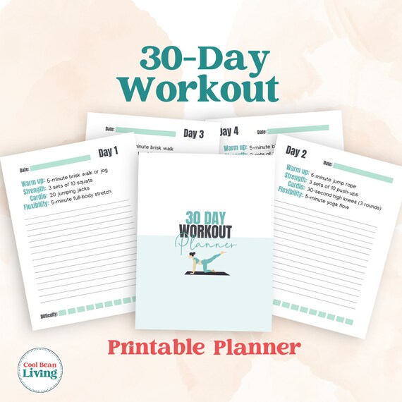 Printable Workout Planner | 30-Day Fitness Challenge | Exercise Plan