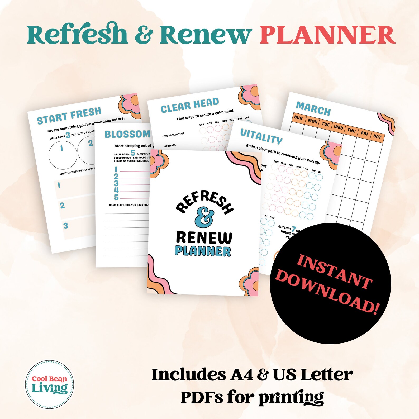 Printable Refresh and Renew Personal Growth Planner Rejuvenate Your Mind and Body Wellness ...