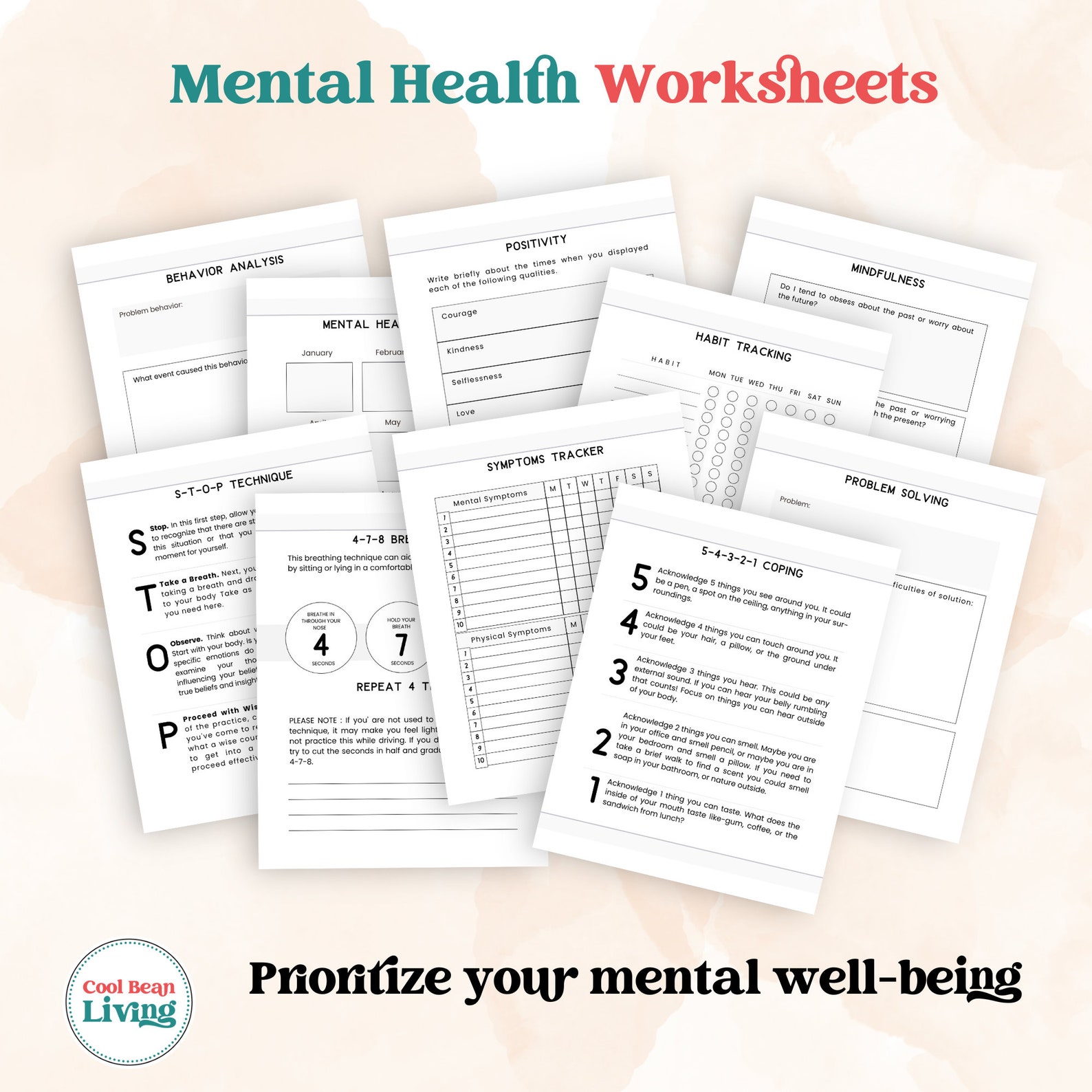 Mental Health Worksheets Coping Skills and Anxiety Tracking Workbook