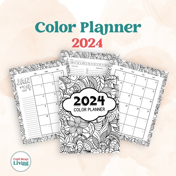 Daily Coloring Planner Printable 2024 Calendar Adult Coloring 2