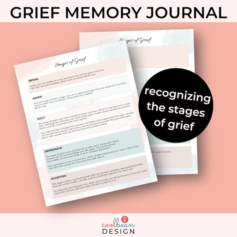recognize the stages of grief with this grief memory journal
