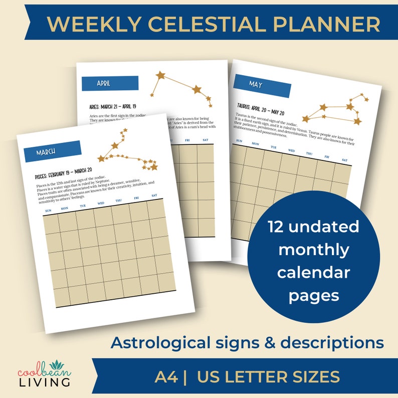 Weekly Celestial Planner Printable Undated Zodiac Todo Planning