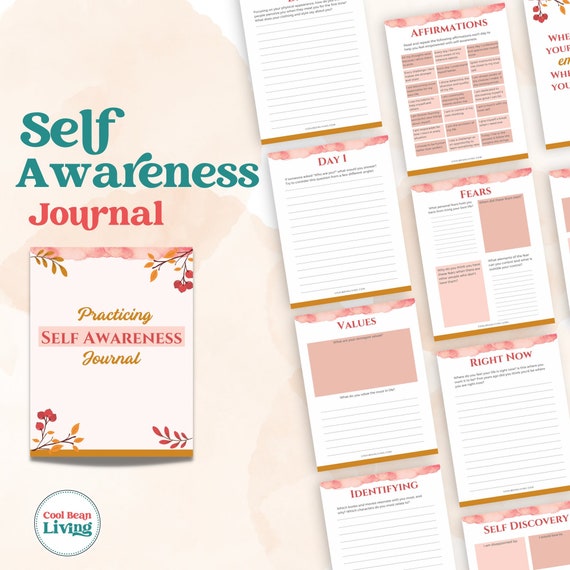 Practicing Self Awareness Journal | Printable Self-Discovery and Personal Growth Guided Journal Prompts