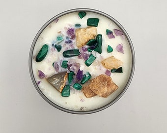Imbolc Crystals Candles --- Homemade with Soy Wax < 4 ounce reusable tin >