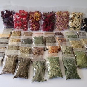 Dried Herbs & Flower Assortment Labeled Bags / Apothecary / Ritual / Spell / Tea Bath / Candle / Soap /
