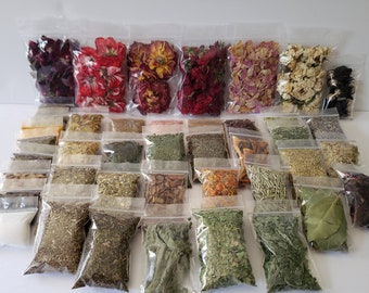 Dried Herbs & Flower Assortment Labeled Bags / Apothecary / Ritual / Spell / Tea Bath / Candle / Soap /