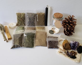 Protection Spell Kit: Crystals, Herbs, Candles & Spell Jar