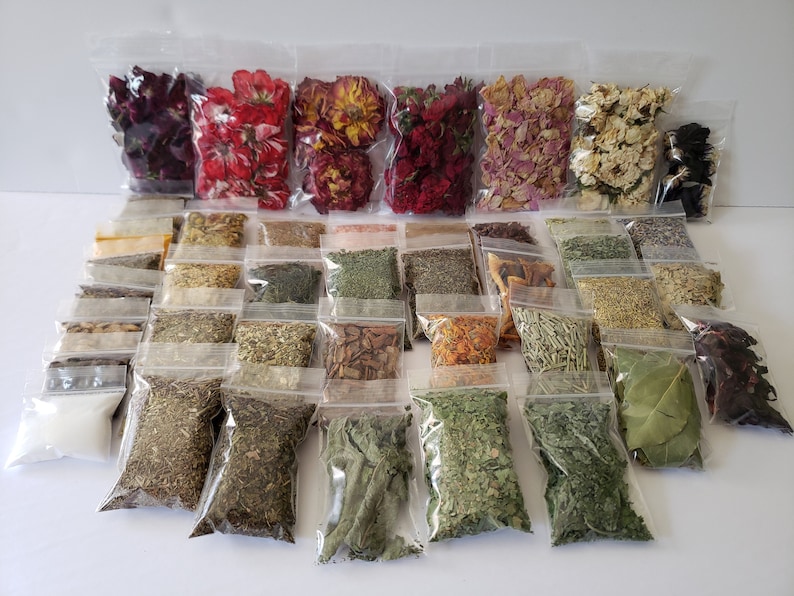 Dried Herbs & Flower Assortment Labeled Bags / Apothecary / Ritual / Spell / Tea Bath / Candle / Soap / 