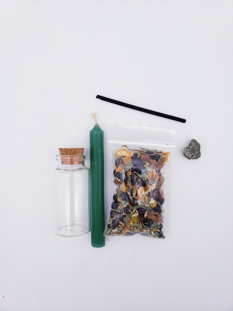 Mini Money Spell Kit: Herbal Blend, Crystal & Candle image 4