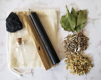Protection Spell Pouch Kit: Bottle, Candle, Herbs & Crystal