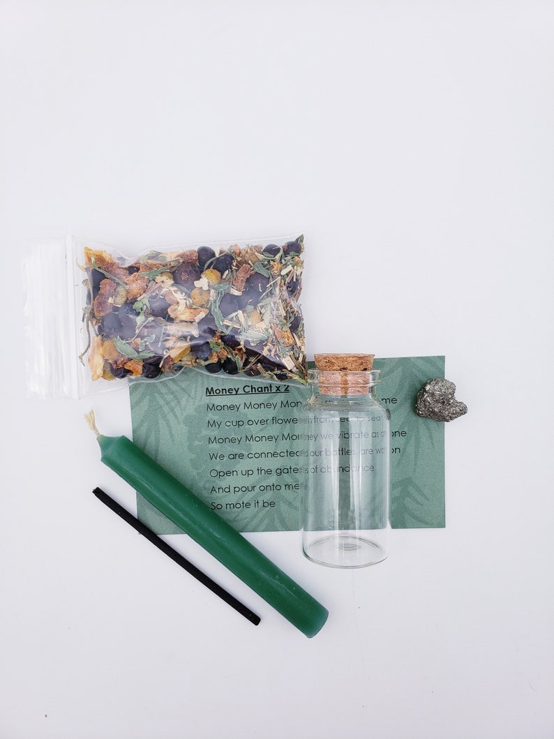 Mini Money Spell Kit: Herbal Blend, Crystal & Candle image 5