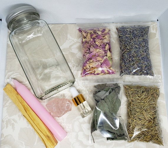 Self Love Spell Jar Kit: Rose Oil, Herbs, Candle & Palo Santo