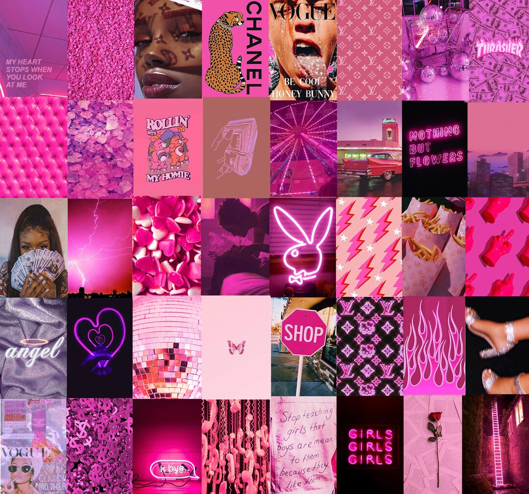 Neon Pink Colors Wall Collage Kit Etsy Canada