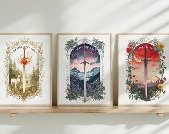 Maasiverse Set of 3 Bundle | Throne of Glass | ACOTAR | Crescent City | Fantasy Sword Art | Fantasy Bookish Wall Art Poster | Digital Prints
